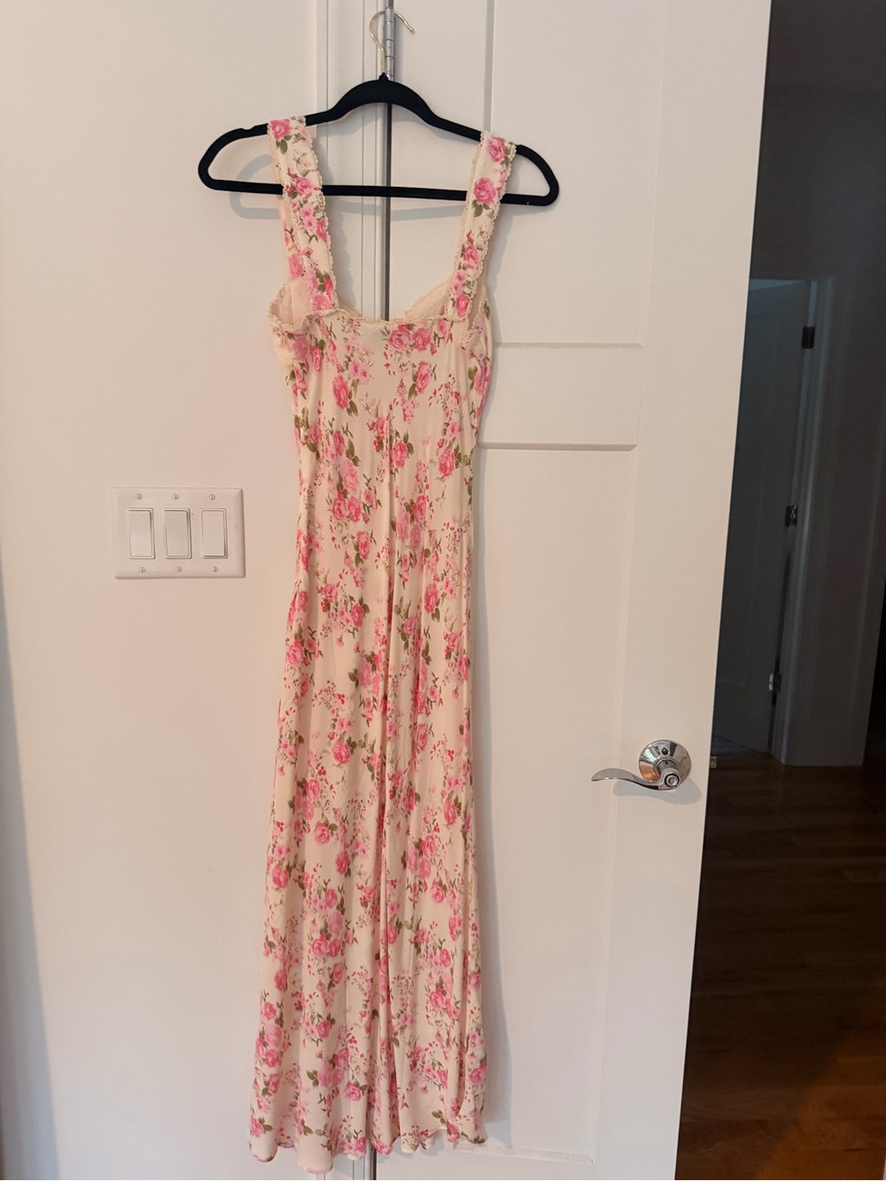 Mango Cream Maxi Dress with Pink Floral Print